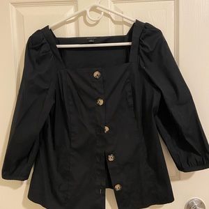 Ann Taylor - black button up, quarter sleeve, linen blouse.